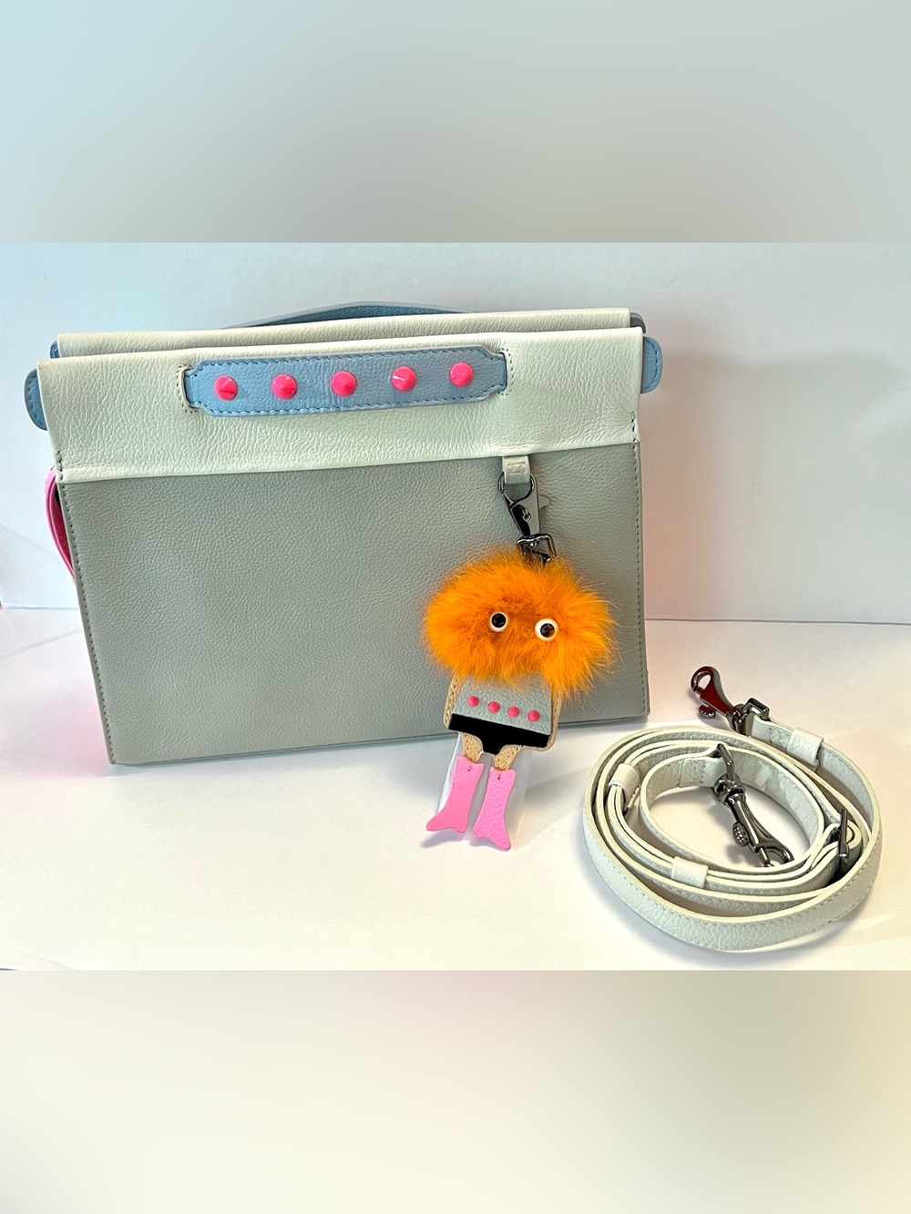 Min & Mon Leather Vali Bag with Strap and Monster Charm
